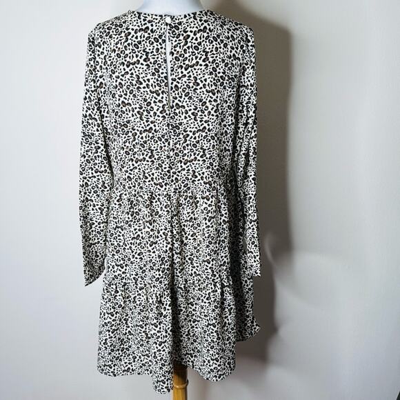 ASOS Leopard Long Sleeve Tiered Smock Mini Dress - Picture 7 of 7